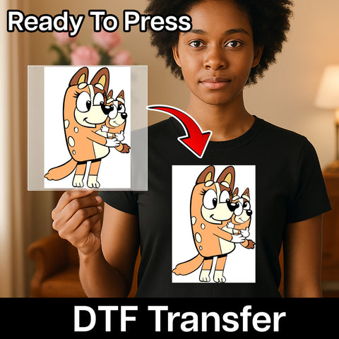 Cute Family Dog DTF Transfer for Pet Lovers Apparel & Group Matching Shirts, Ready to Press Cartoon Animal Design