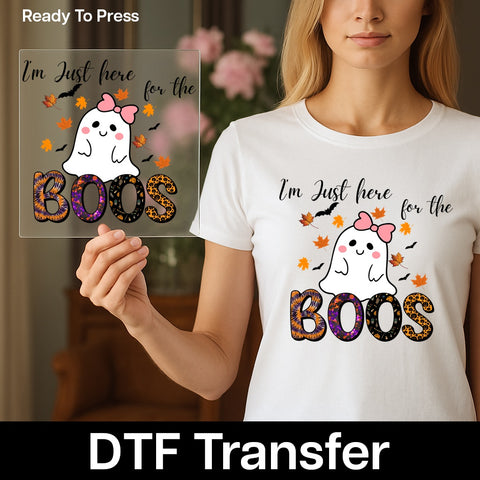 Cute Halloween Ghost DTF Transfer Iron-On for Family Shirts & Women’s Apparel - Ready to Press Fall Design
