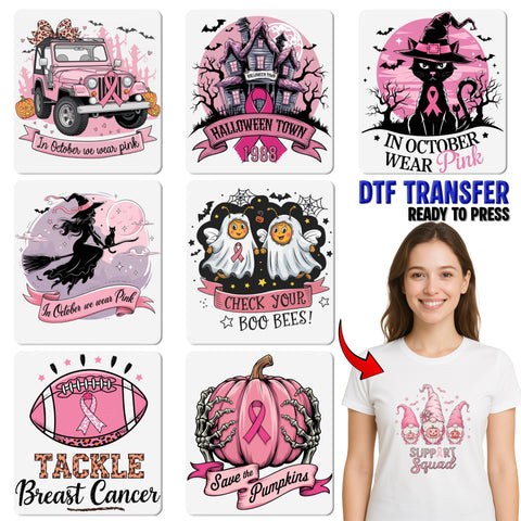 Cute Breast Cancer Awareness DTF Transfer for October Apparel | Ready to Press Iron-On Pink Ribbon Shirt & Sweatshirt for Women