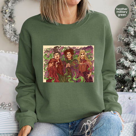Funny Halloween Witch Trio DTF Transfer, Ready To Press Iron-On for Spooky Nostalgic Apparel, T-Shirt or Sweatshirt