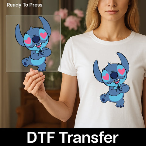 Cute Alien with Heart Eyes DTF Transfer, Adorable Love Character, Ready To Press Iron-On for T-Shirts & Apparel