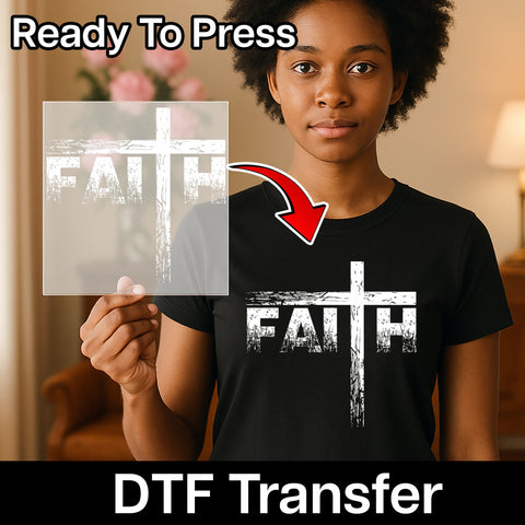 Distressed Faith Cross Iron-On DTF Transfer Spiritual Apparel for Church Groups & Religious Retreats Ready to Press