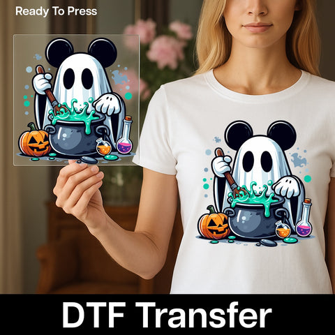 Cute Halloween Ghost DTF Transfer for Kids & Adults - Playful Pumpkin Ghost Iron-On for Party Apparel