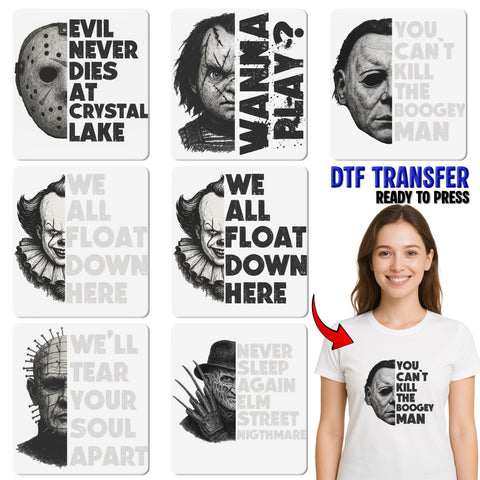 Horror Clown Halloween DTF Transfer - Spooky Creepy Iron-On Graphic Tee for Horror Fans & Movie Buffs, Ready To Press