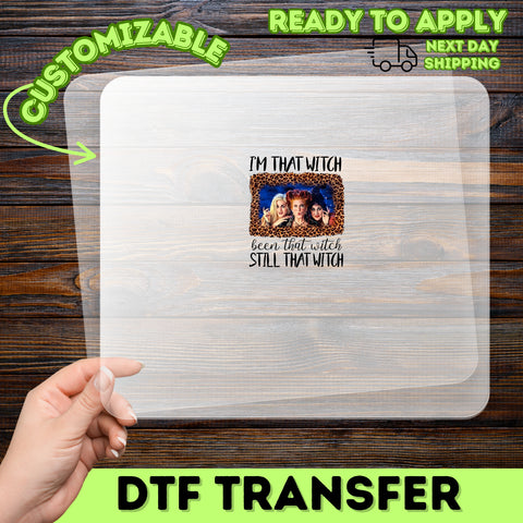 Sanderson Sisters inspired funny Halloween DTF transfer for nostalgic witchy apparel, ready to press iron-on design
