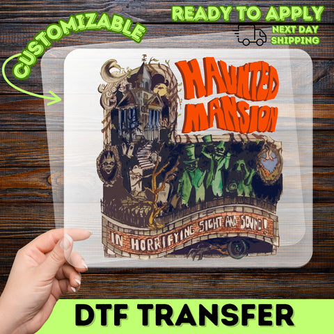 Haunted Mansion Halloween DTF Transfer | Ready to Press Retro Horror Shirt for Spooky Group | Funny Ghostly Party Apparel