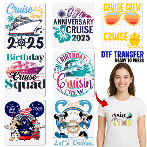 Cute Cruise DTF Transfer 2025 Let's Cruise Nautical Couple Shirt for Family Vacation & Disney Enthusiasts