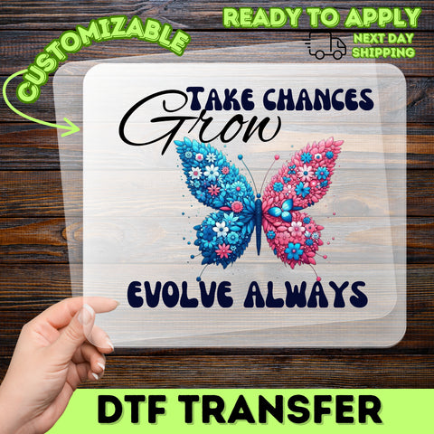 Whimsical Floral Butterfly Motivational DTF Transfer for Personal Growth Apparel & Nature Lover Shirts