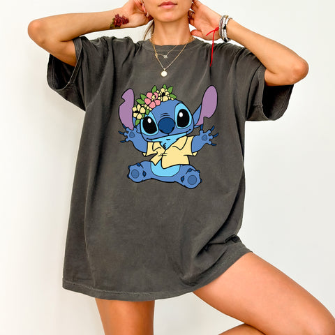 Cute Blue Creature Tropical Holiday DTF Transfer Ready To Press Iron-On for Family Vacation T-Shirt & Apparel