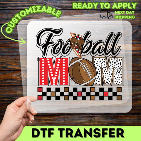 Cute Football Mom DTF Transfer Iron-On T-Shirt Design, Ready To Press Sports Theme with Leopard Print for Game Day