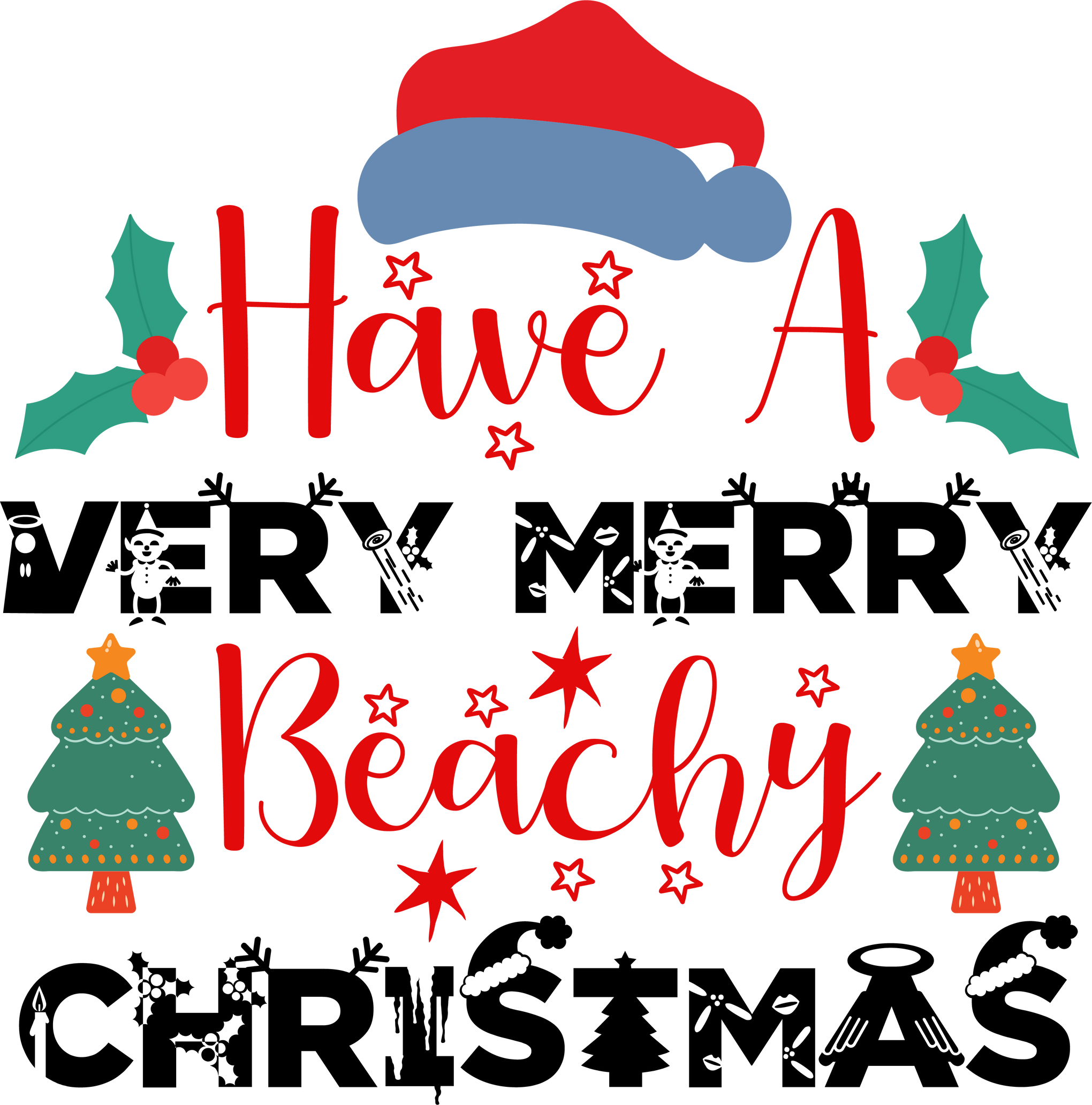Christmas Santa Hat Beach Lover Shirt, Christmas Beach Family Matching Tee, Family Christmas Beachy Shirts, Tropical Christmas Holiday Tee