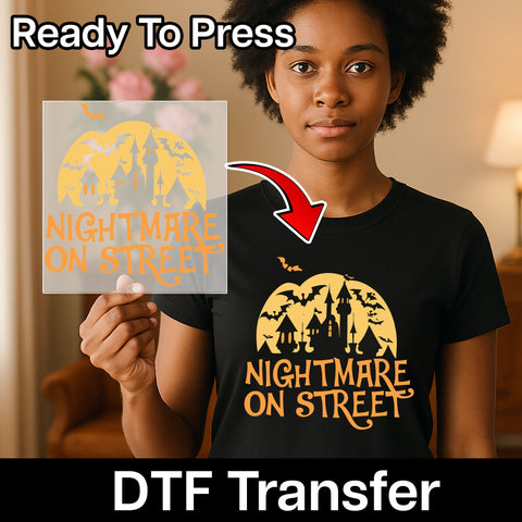Spooky Halloween Haunted House DTF Transfer | Funny Nightmare on Street Design | Iron-On for Group Halloween Tees