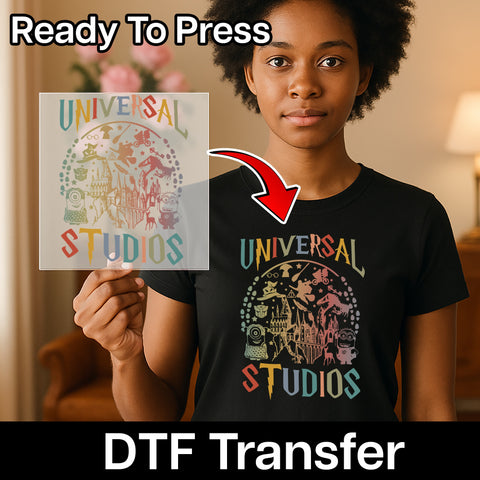 Universal Studios inspired DTF transfer iron-on retro movie decor for family vacation t-shirt apparel