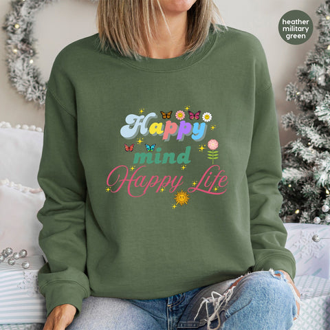 Cute Boho Spirit Happy Mind Happy Life DTF Transfer Iron-On for Women's Wellness T-Shirts & Sweatshirts