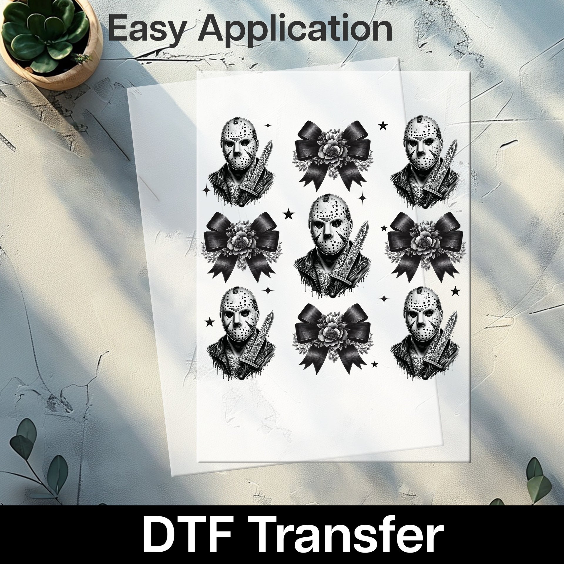 Horror Gothic Flower Masked Character Halloween DTF Transfer Ready to Press for T-Shirt Apparel