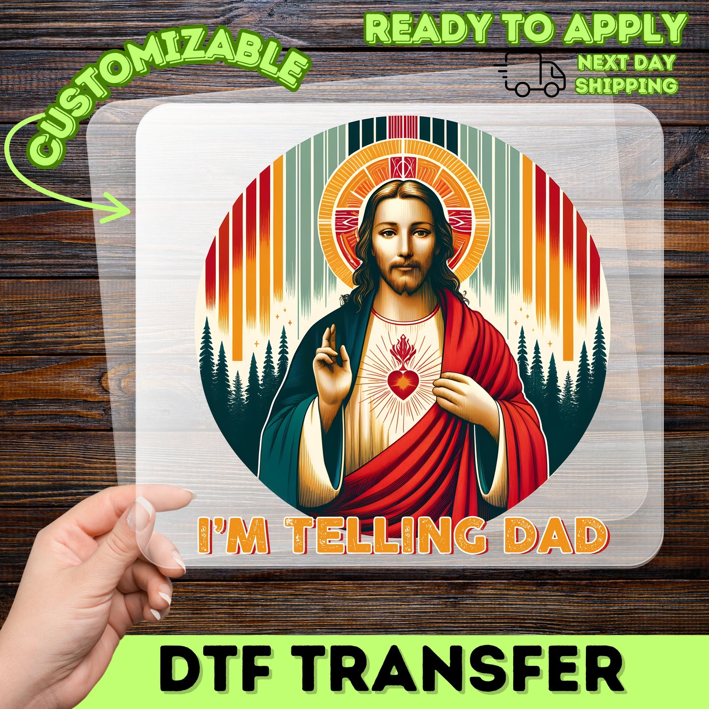 Funny Iron-On Religious Humor DTF Transfer - I'm Telling Dad Retro Apparel for Family & Friends Tee