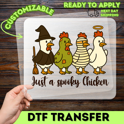 Funny Halloween Farm Animal DTF Transfer for T-shirt with Witch, Zombie, Mummy Chickens & More Humor
