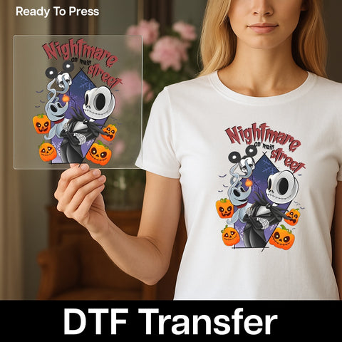 Funny Halloween Gem - Nightmare on Main Street DTF Transfer for Group Party Shirts & Pop Culture Fans