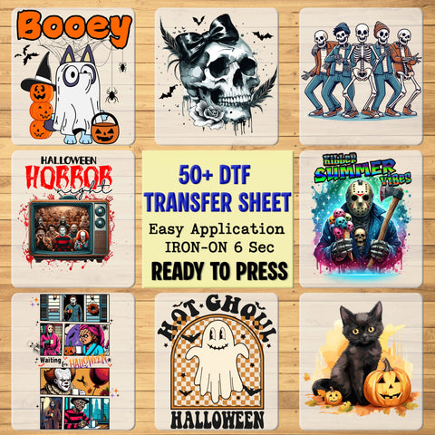 Funny Gothic Chic Halloween Coffee Skull DTF Transfer Ready to Press for Trendy Women's T-Shirt Iron-On