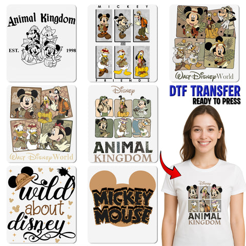 Adventure Safari Cartoon Iron-On DTF Transfer for Family Group Travel T-Shirts & Nostalgic Retro Apparel