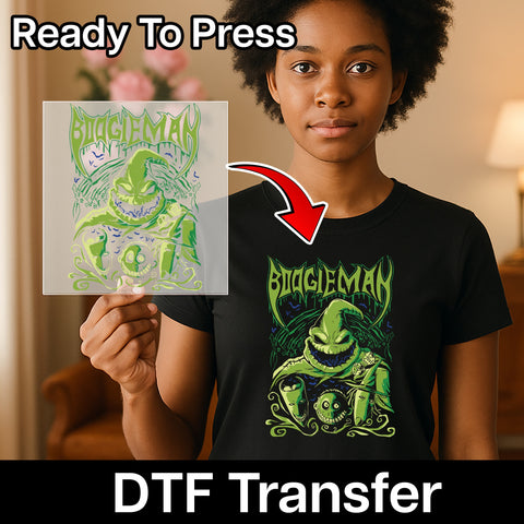 Spooky BOOGIE MAN Halloween DTF Transfer Iron-On for Gothic Tees, Horror Movie Group Apparel, Ready to Press Holiday Shirt