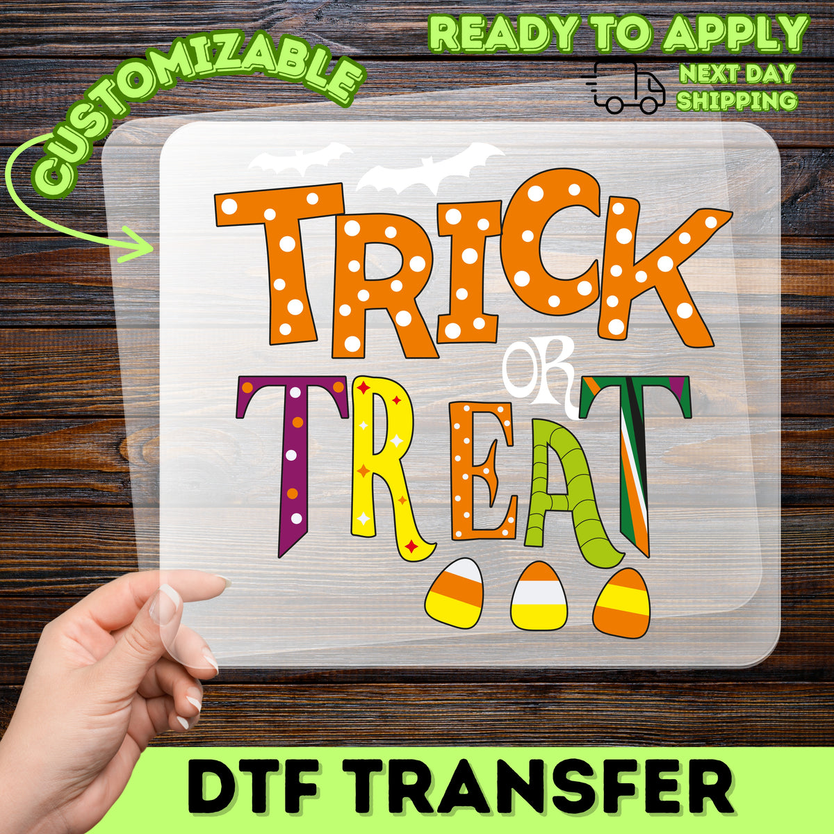 Fun & Cute Trick or Treat Halloween DTF Transfer for Kids & Family Apparel - Retro Polka Dot Shirt Design