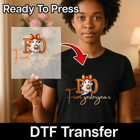 Cute Retro BOO Ghost DTF Transfer Halloween Pumpkin Spice Iron-On for Family & Friends Apparel