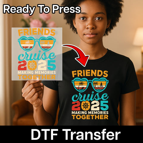 Retro Friends Cruise 2025 Fun Vacation DTF Transfer Iron-On for Group Tees & Hoodies, Tropical & Beach Apparel