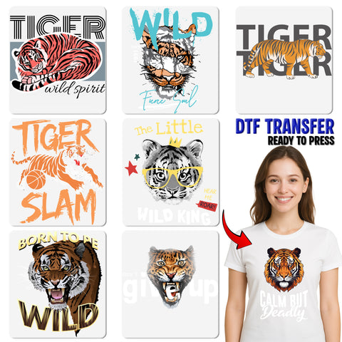 Iron-On Animal Strength & Empowerment Tiger DTF Transfer for Adventure Apparel & Wildlife Lovers Shirts