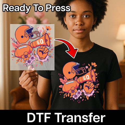 Cute Football Celebration DTF Transfer | Retro Floral SporTshirt Ready To Press | Go Team Spirit for Football Fans & Cheerleaders