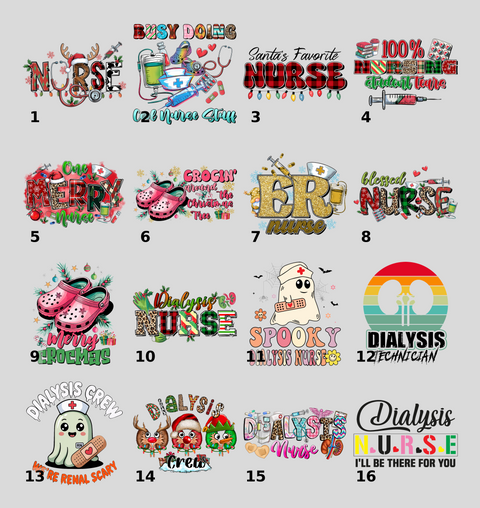 Dialysis Nurse Cute & Colorful Medical DTF Transfer for Funny Nurse Apparel Ready To Press Iron-On Design Gift