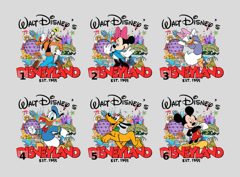 Disneyland Cartoon Character DTF Transfer Ready To Press for Fun Family Vacation Shirts & Hoodies