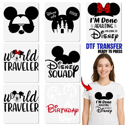 Cute Disney-themed dog sunglasses DTF transfer ready to press for family t-shirts vacation celebration