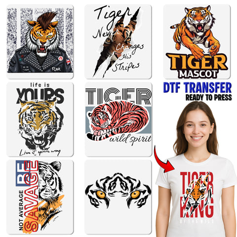Edgy Punk Tiger DTF Transfer for Animal Lovers T-Shirt & Streetwear Festival Apparel