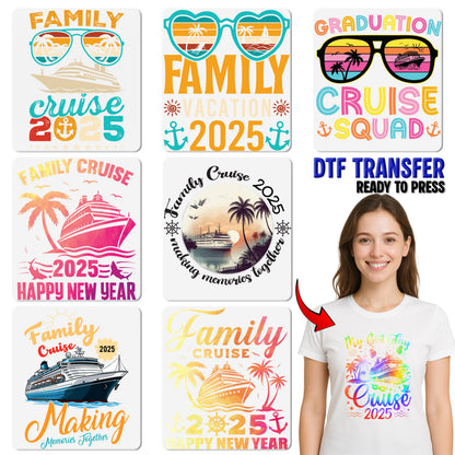 Cruise Crew 2025 Nautical Ready To Press DTF Transfer, Family Vacation Iron-On T-shirt for Group Travel