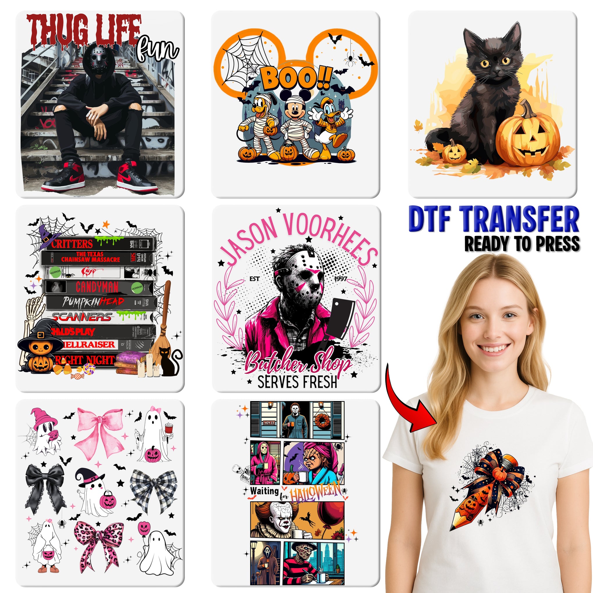 Cute Halloween DTF Transfer for Kids & Family | Whimsical Cartoon Pumpkin & Ghost Iron-On Ready To Press Apparel