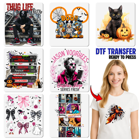 Cute Halloween DTF Transfer for Kids & Family | Whimsical Cartoon Pumpkin & Ghost Iron-On Ready To Press Apparel