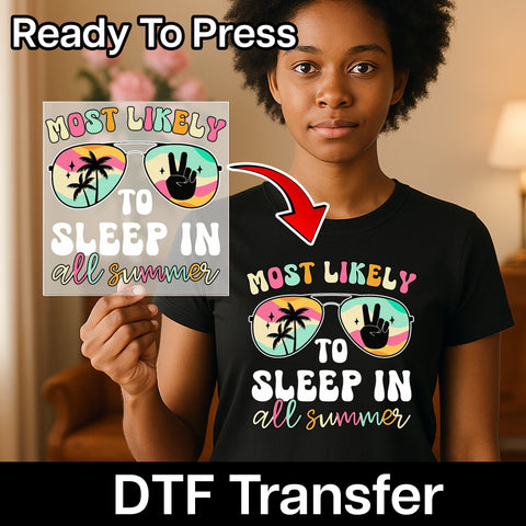 Funny Iron-On Summer Vacation Sunglasses Retro DTF Transfer for T-shirt, Ready To Press Peace & Palm Design for Students & Teachers