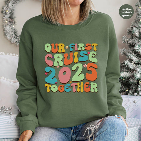Our First Cruise 2025 Cute Retro DTF Transfer Ready to Press for Family & Friends Vacation T-shirt Iron-On Apparel