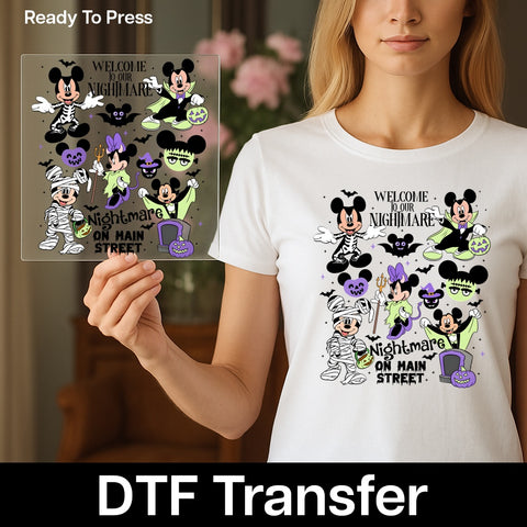 Cute Halloween Mickey DTF Transfer Iron-On for Disney Family Shirts & Apparel - Nightmare On Main Street