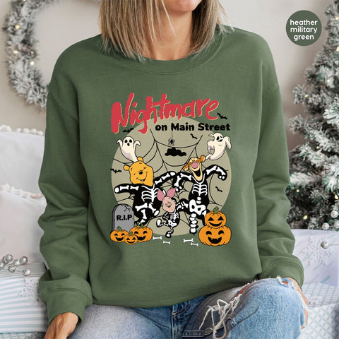 Cute Funny Halloween Character DTF Transfer Iron-On for T-shirt - Nightmare on Main Street Skeleton Design for Families & Friends