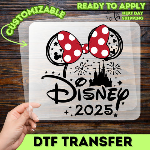 Cute Cartoon Character Polka Dot Bow DTF Transfer - Ready to Press Iron-On for Family Outings, Theme Park Apparel