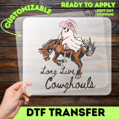 Long Live Cowghouls Funny Western Ghost Halloween DTF Transfer Ready to Press Iron-On for T-Shirt & Apparel