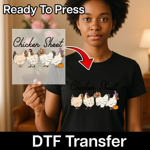 Funny Halloween Chicken Ghost DTF Transfer for Shirts & Hoodies - Ready to Press Iron-On for Farmhouse Humor Apparel