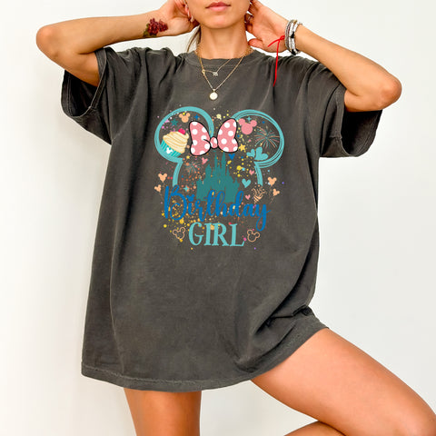 Cute Birthday Girl Theme Park Mouse Ears DTF Transfer Iron-On for Kids Party Family Vacation Apparel