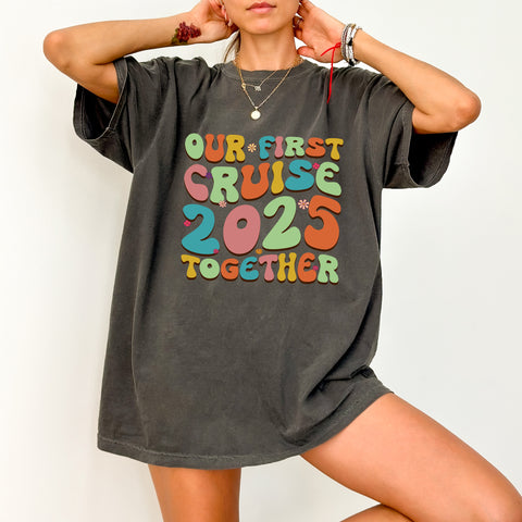 Our First Cruise 2025 Cute Retro DTF Transfer Ready to Press for Family & Friends Vacation T-shirt Iron-On Apparel