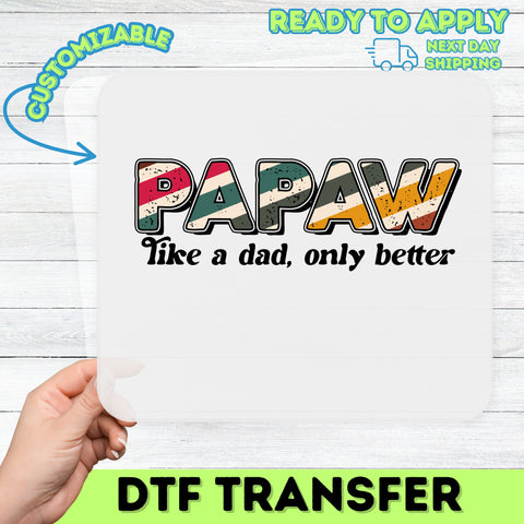 Retro Papaw DTF Transfer Father's Day Gift Iron-On for Vintage Grandpa Shirt & Personalized Family Apparel