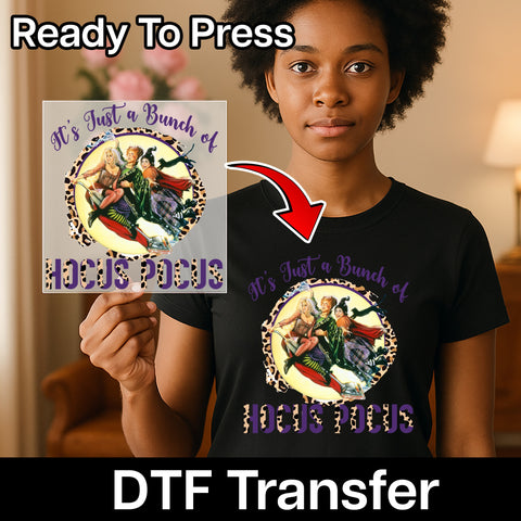 Funny Halloween Witch DTF Transfer Ready To Press 'Hocus Pocus' Retro T-Shirt for Group Parties & Nostalgic Movie Fans