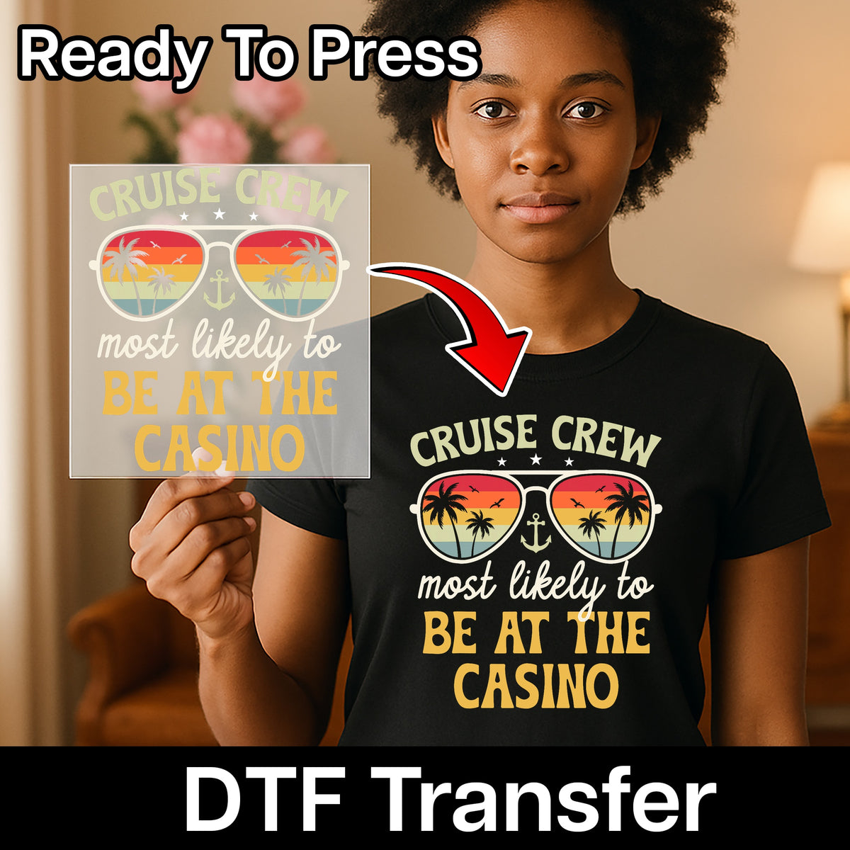 Funny Cruise Crew Casino Theme Ready To Press DTF Transfer Iron-On for Vacation T-Shirt Sweatshirt Apparel