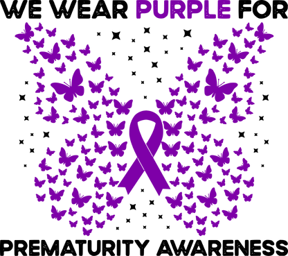 Prematurity Awareness Shirts, Family Support Gifts, Purple Ribbon Tshirt, Butterfly Graphic Tees, Gift for Mom, Premature Warrior T-Shirt